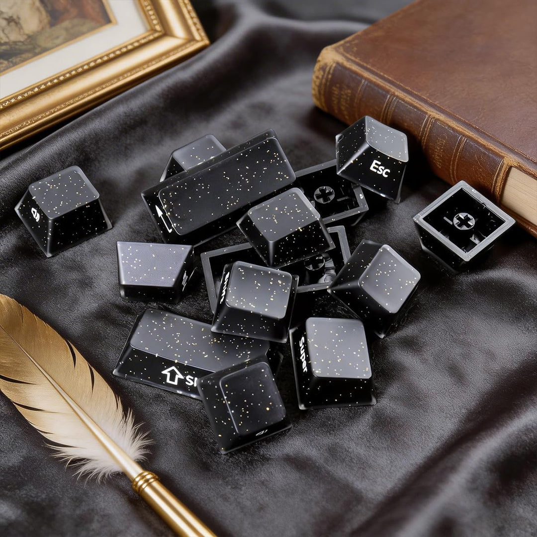 JakeTsai Velvet Crystal Jelly Black Keycaps, 126 Keys Double Shot Translucent PC Keycaps Dye-Sub Che