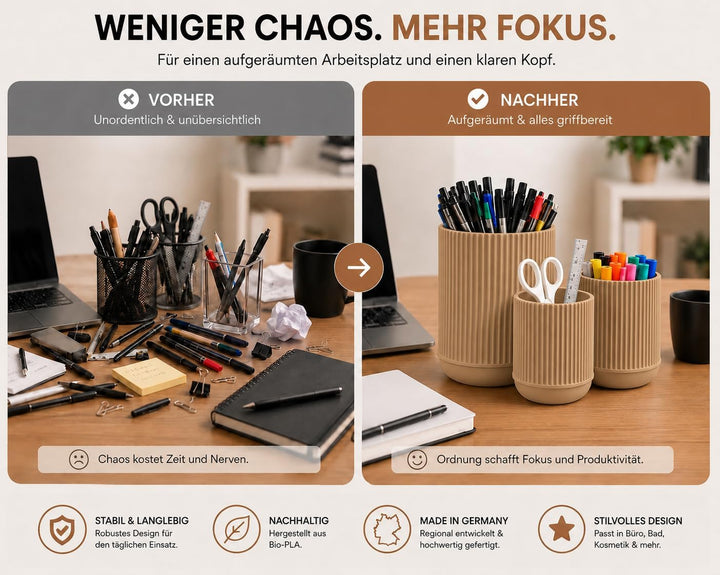 CABU Stiftehalter Beige 3er Set – Minimalistischer Schreibtisch Organizer – Multifunktionaler Stifte