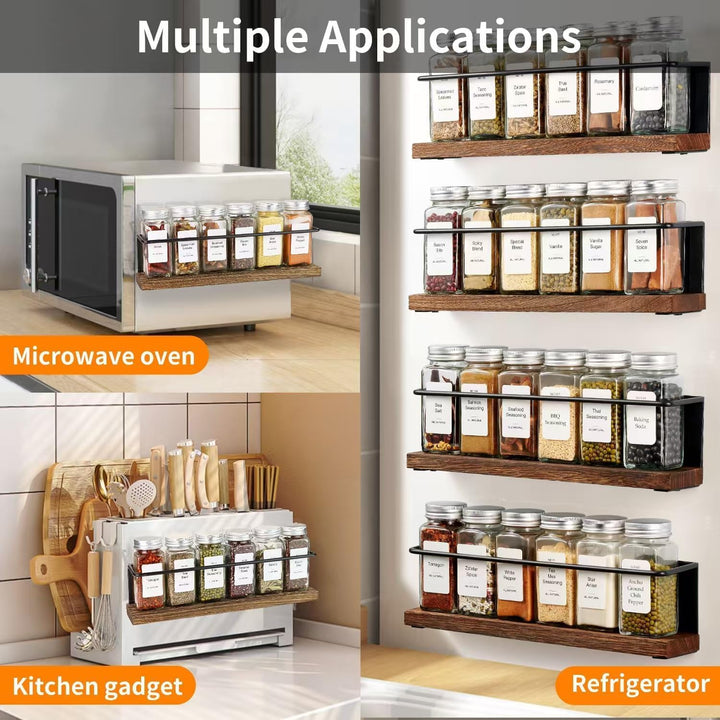 Gewürzregal Magnetisch mit 24 Gläsern, Bambus Magnetregale für Kühlschrank Ohne Bohren Küchenorganis