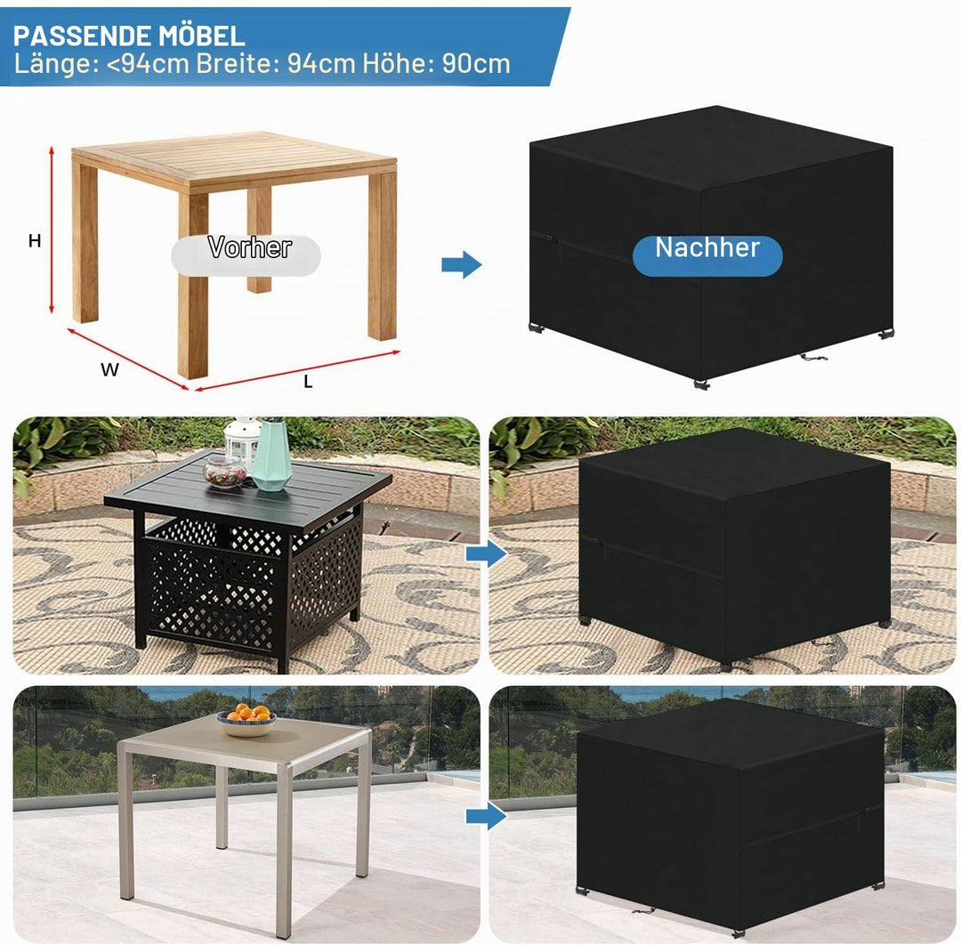 VANSHEIM Abdeckung für Gartenmöbel 94x94x90cm Wasserdicht Tisch Abdeckung | 420D Oxford Abdeckhauben