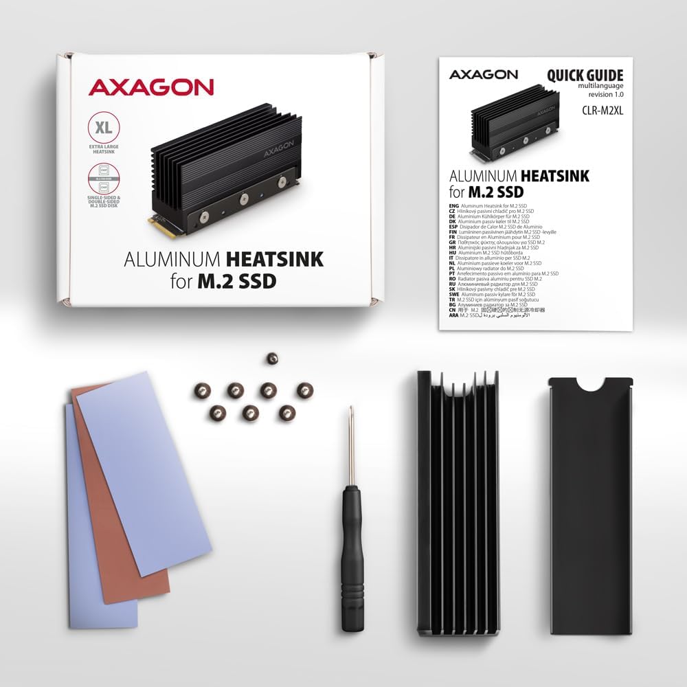AXAGON CLR-M2XL passiv - M.2 SSD, 2280 - Aluminium-Heatspreader mit Kühlrippen