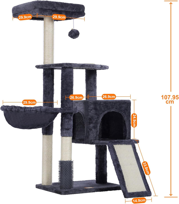 Heybly Kratzbaum mit Katzenbürste, Katzenbaum für Hauskatzen mit Gepolsterter Sitzstange aus Plüsch,