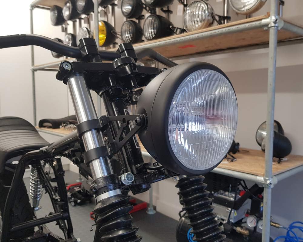 Motorrad Universal 6 3/10,2 cm 17,1 cm matt schwarz Stahl 12 V 55 W H4 SCHEINWERFER für Cafe Racer P