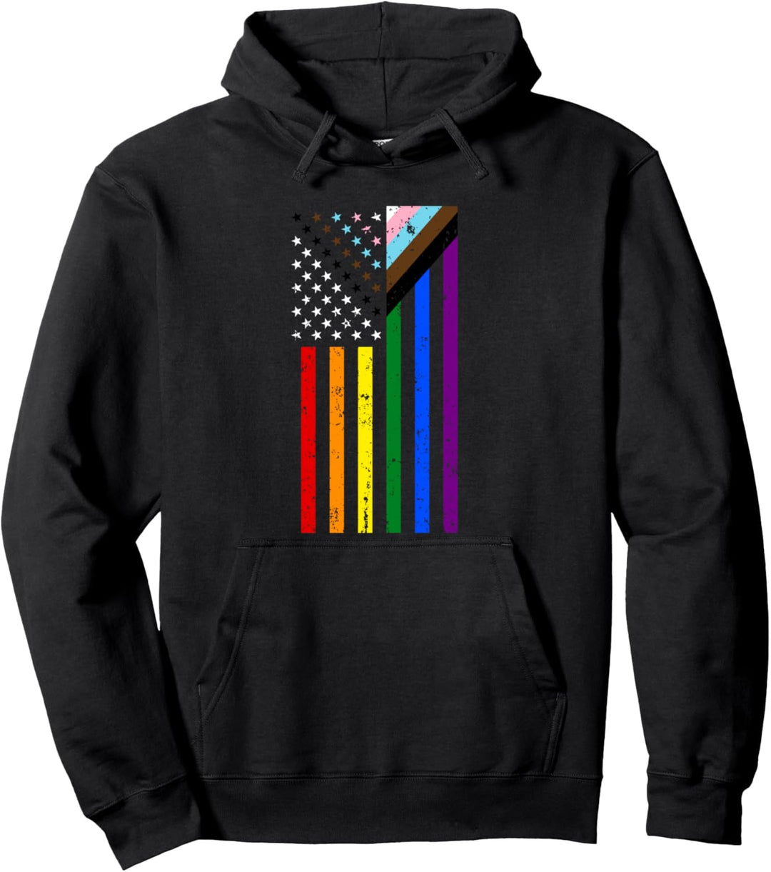 Vintage LGBTQ Progress Pride US-Flagge, LGBTQ Pride Month Pullover Hoodie