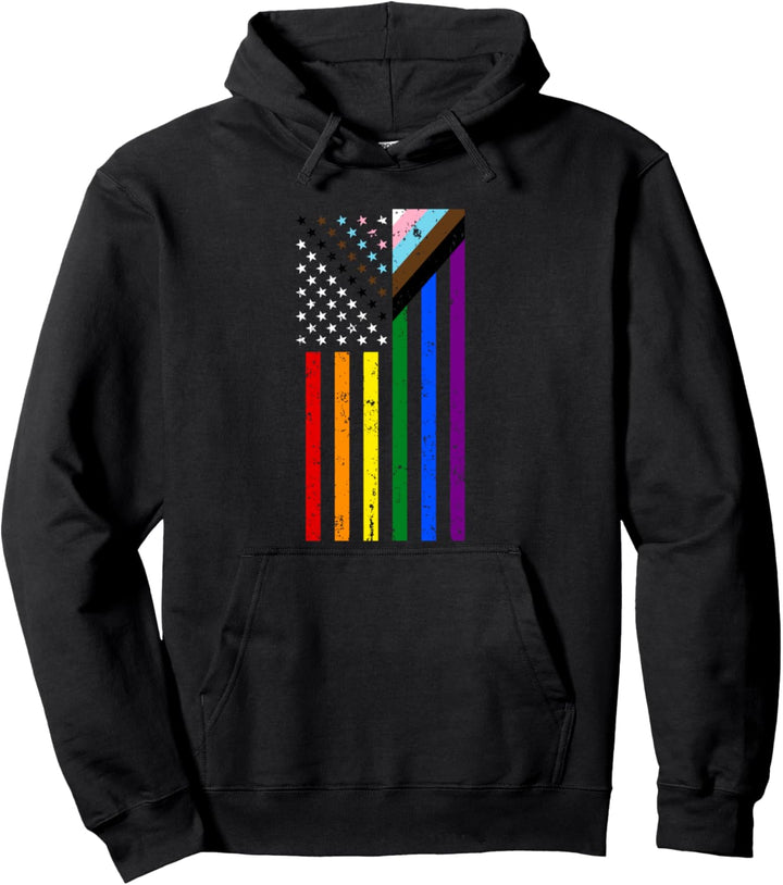 Vintage LGBTQ Progress Pride US-Flagge, LGBTQ Pride Month Pullover Hoodie