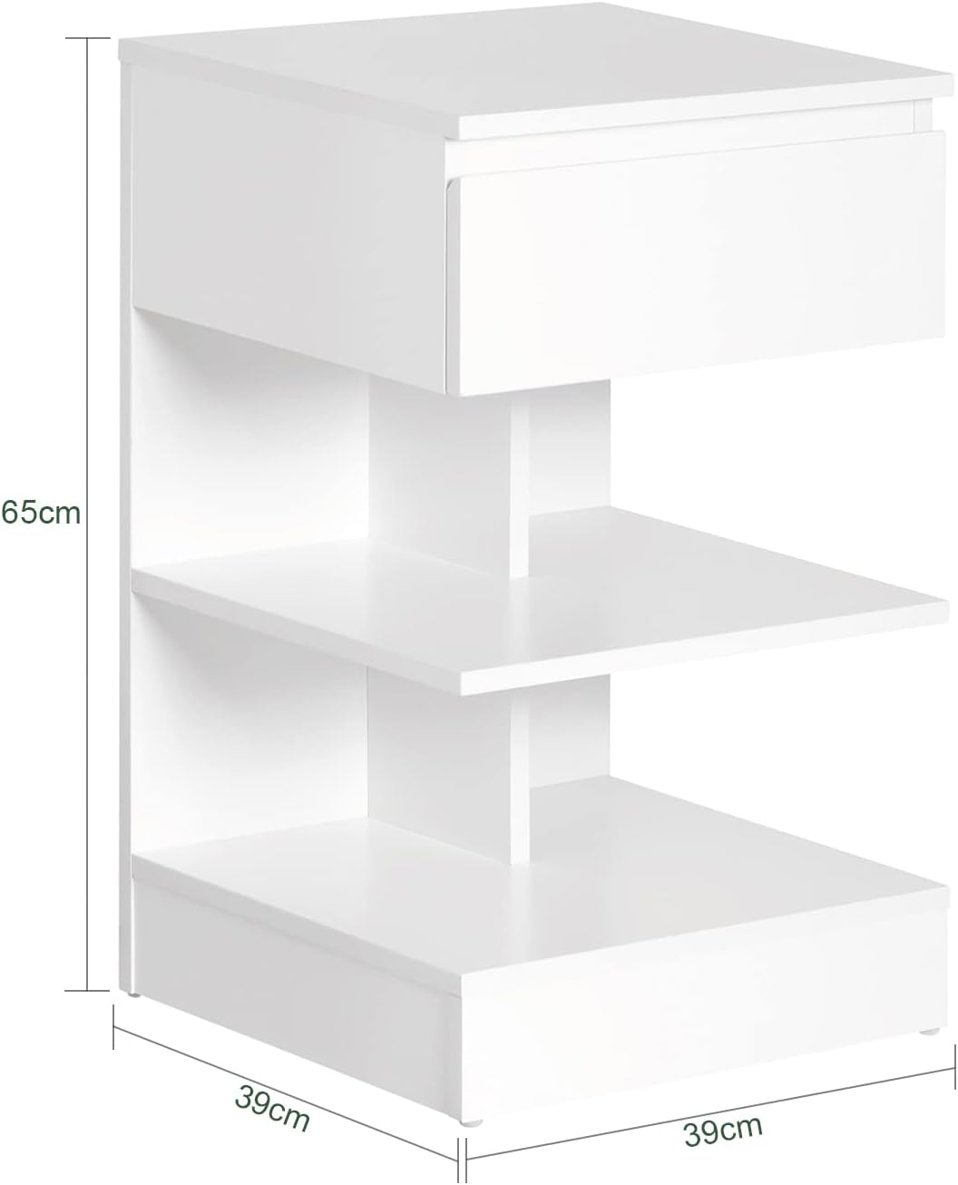 SoBuy Nachttisch schmal, Nachtschrank mit 1 Schublade und 2 Ablagen, Moderner Beistelltisch, Aufbewa