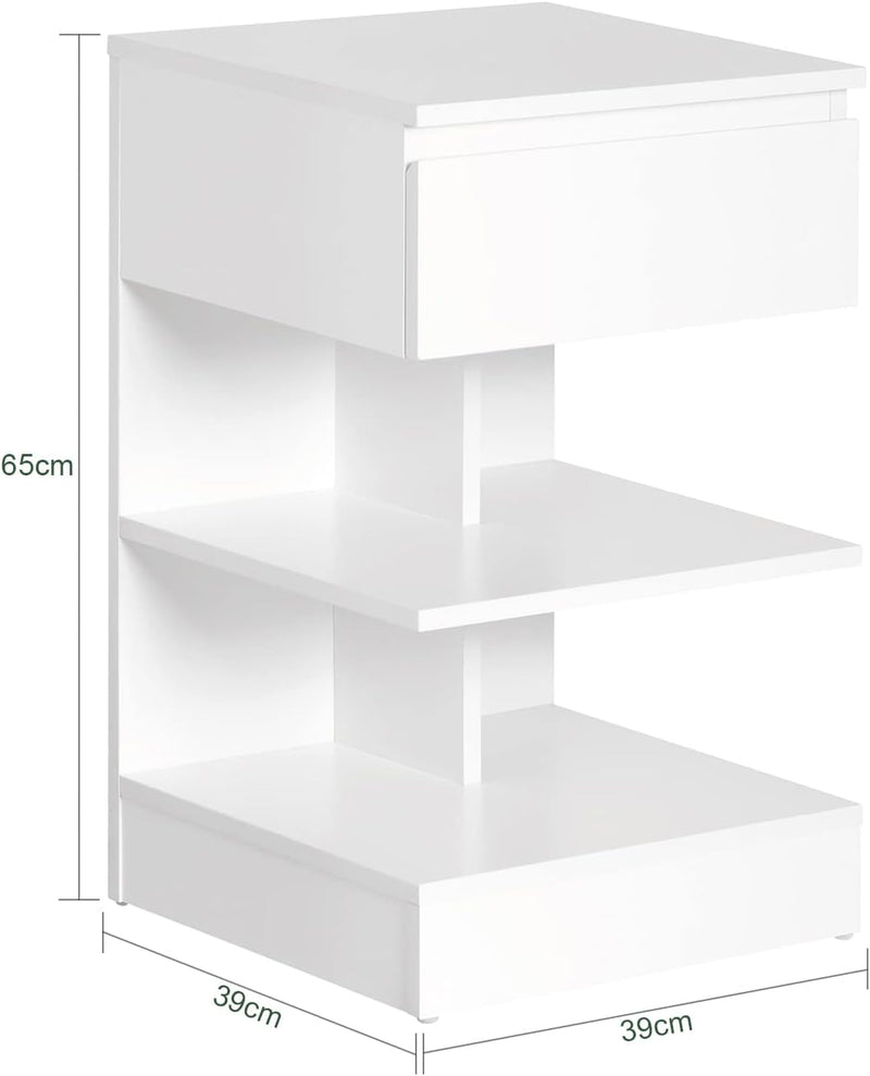 SoBuy FBT49-W Beistelltisch Nachttisch Nachtschrank Kommode mit 1 Schublade und 3 Ablagen weiss BHT