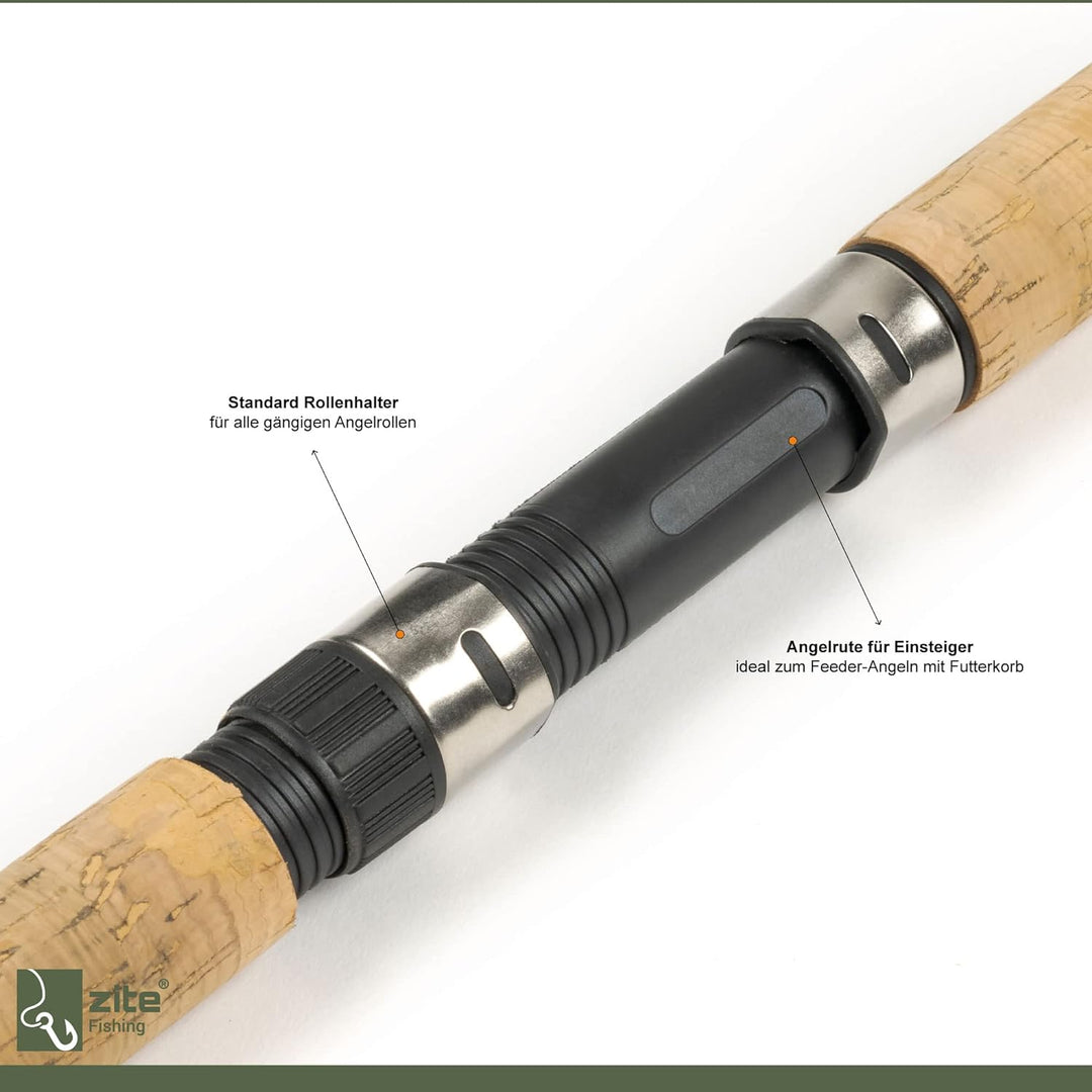 Zite Fishing Feeder-Set - Feederrute 3,60m mit Wechselspitzen - Freilaufrolle mit Schnur Bespult als