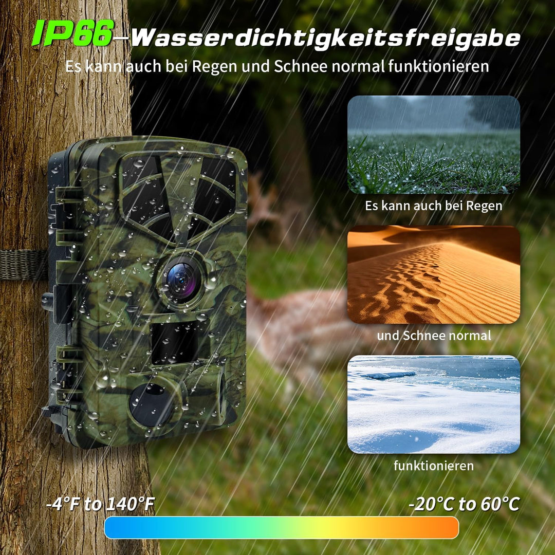 Wildkamera WLAN, 1296P 60MP Wildkamera mit Handyübertragung App, Wildtierkamera mit Nachtsicht Beweg