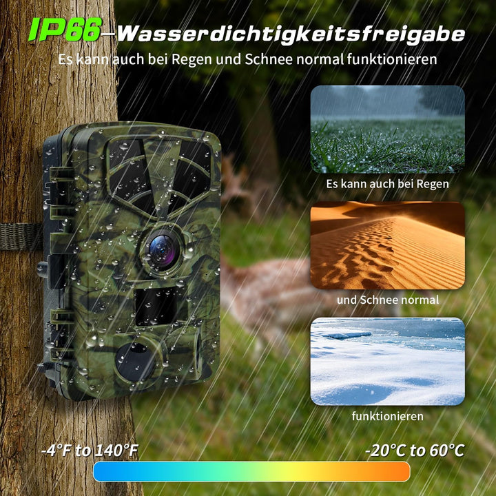 Wildkamera WLAN, 1296P 60MP Wildkamera mit Handyübertragung App, Wildtierkamera mit Nachtsicht Beweg