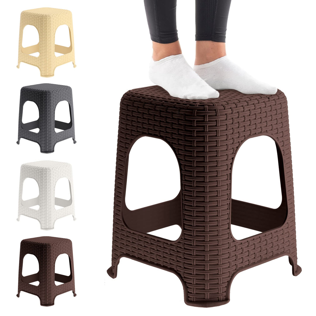 KADAX Hocker aus Kunststoff, Tritthocker bis 120 kg, Rattanhocker mit Antirutschfüssen, Badhocker, W