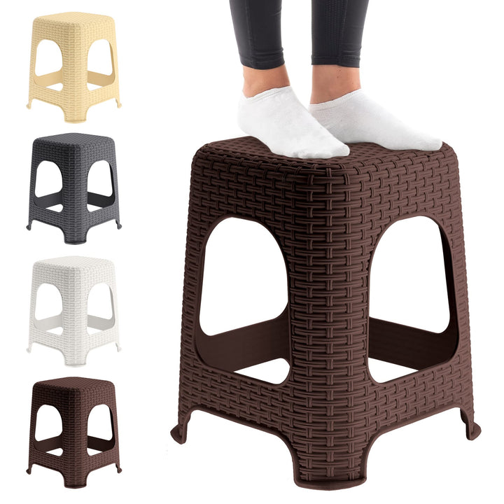 KADAX Hocker aus Kunststoff, Tritthocker bis 120 kg, Rattanhocker mit Antirutschfüssen, Badhocker, W