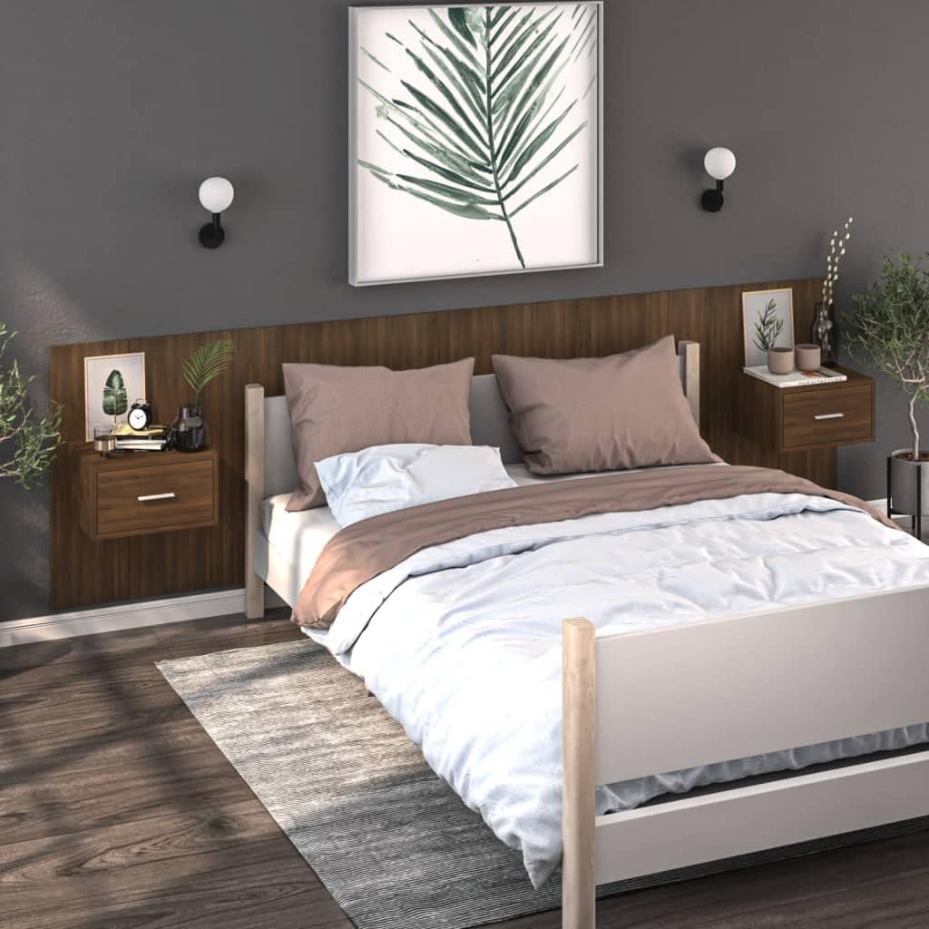 WIFESE Wand-Nachttisch Braun Eichen-Optik Holzwerkstoff 48,5x32,5x80 cm Nachtschrank Nachtkästchen B