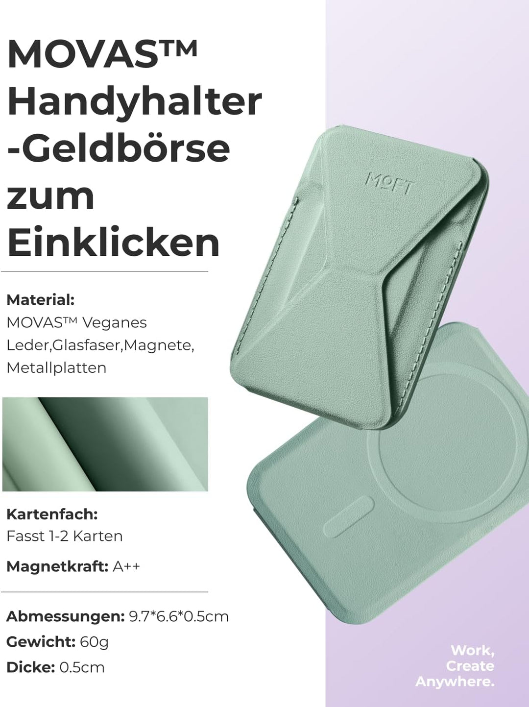MOFT MagSafe Wallet Ständer für iPhone 15/14/13/12 Serie Kompatibel mit MagSafe, MOVAS Vegan Leder M