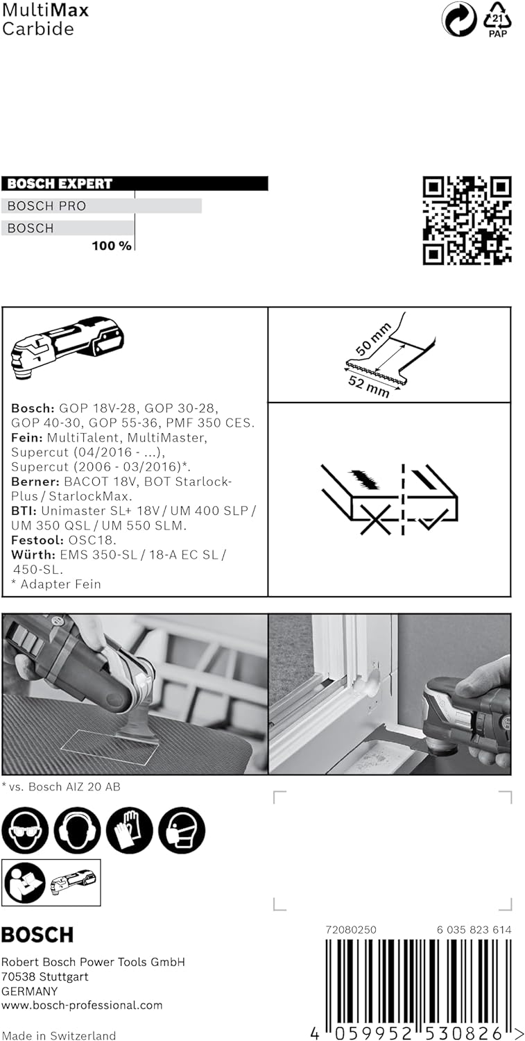 Bosch Professional 1x Sägeblatt Expert MultiMax PAII 52 APIT (für Edelstahlbleche, Breite 52 mm, Zub