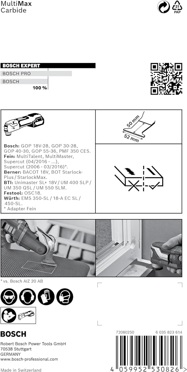 Bosch Professional 1x Sägeblatt Expert MultiMax PAII 52 APIT (für Edelstahlbleche, Breite 52 mm, Zub