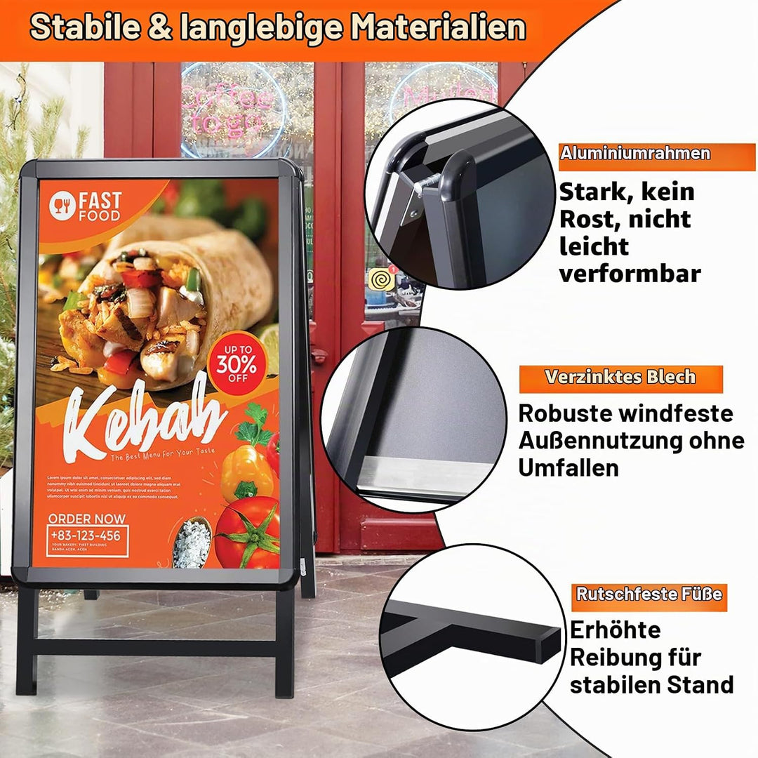 VAIIGO Kundenstopper DIN A1 Kundenstopper Outdoor Plakatständer Wetterfest Schwarz, Aluminium Aufste