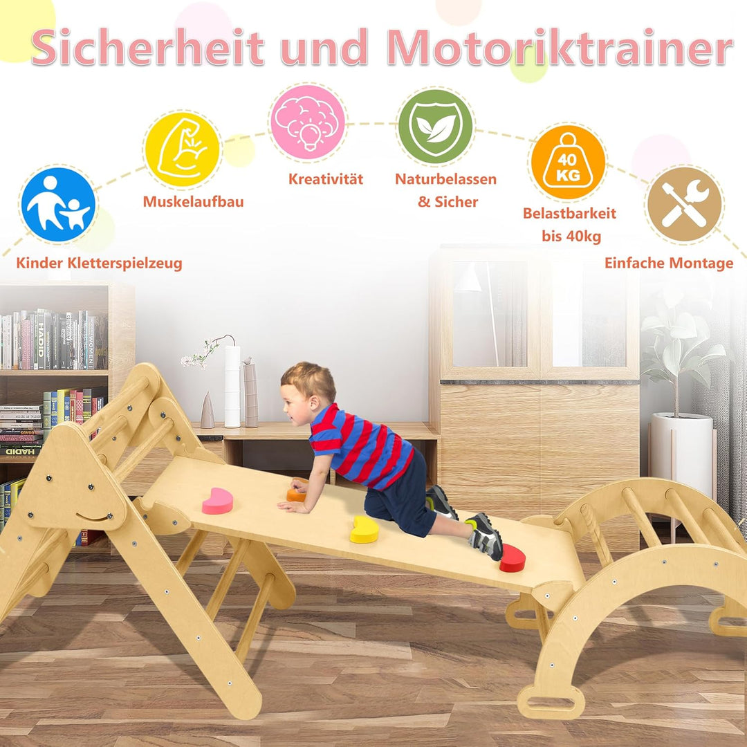 ACXIN 3-in-1 Montessori Klettergerüst Indoor für Kinder mit Kletterdreieck und Kletterbogen, Indoor