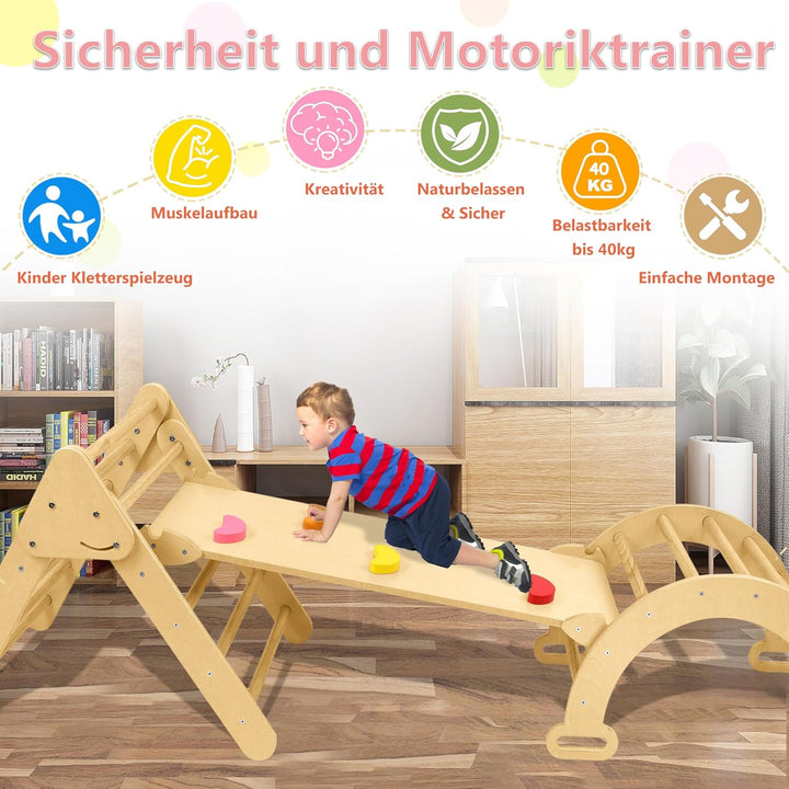 ACXIN 3-in-1 Montessori Klettergerüst Indoor für Kinder mit Kletterdreieck und Kletterbogen, Indoor
