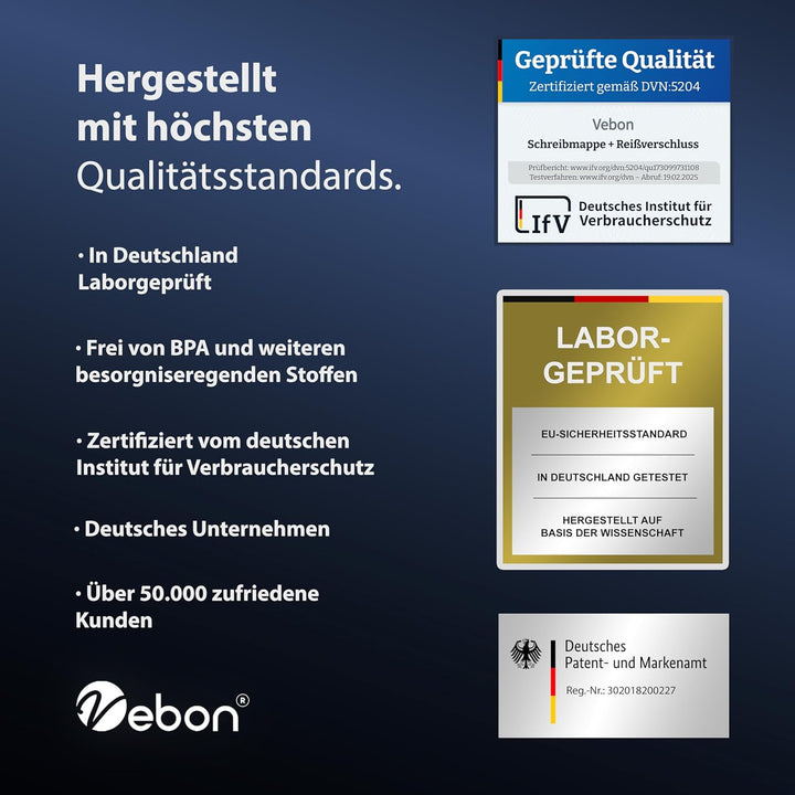 Vebon® Schreibmappe A4 gross Rom I Doppel Reissverschluss + Klemmbrett I Konferenzmappe + Laptoptasc