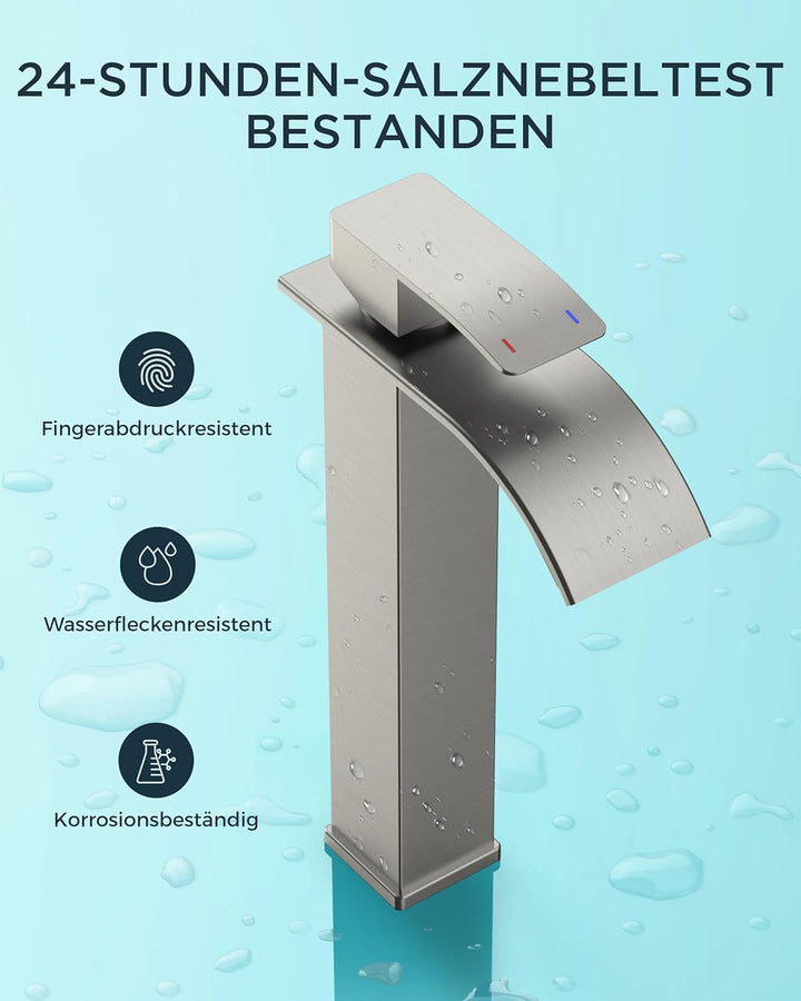 FORIOUS Wasserhahn Bad,Wasserfall Waschtischarmatur Einhandmischer Armatur Waschbecken mit Auslauf H