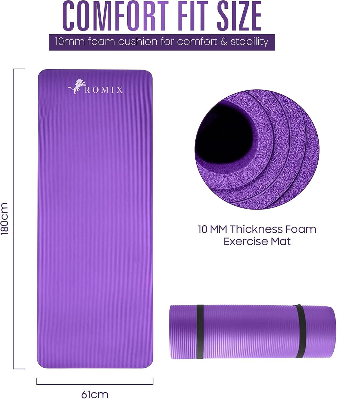 ROMIX Yoga Matte Dicker 10mm, Yogamatte Rutschfest Umweltfreundlich Weich Schaum Pad, Schweissresist