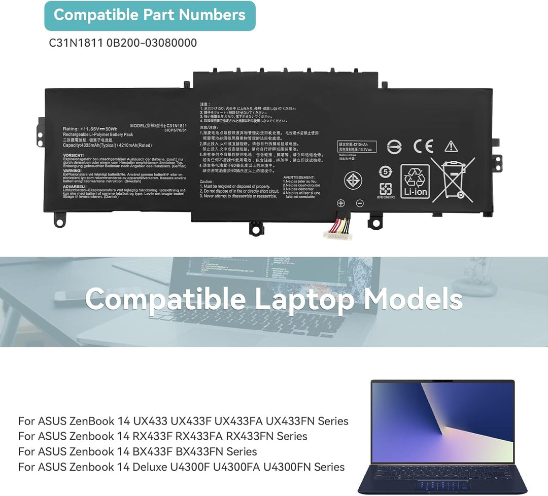 50Wh C31N1811 Laptop Akku für Asus ZenBook 14 UX433F UX433FA UX433FN RX433F RX433FA RX433FN BX433F B