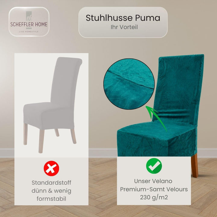 SCHEFFLER-Home Stretch Stuhlhussen Samt Puma Velvet/Velours Stuhlhussen 6er Set Türkis/Stuhlabdeckun