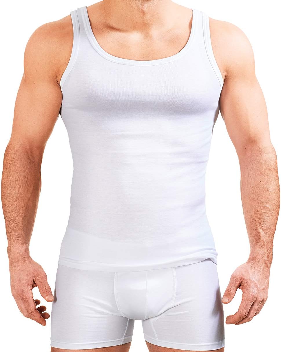 MERISH Herren Unterhemd 5er Pack Tank Top Feinripp Baumwolle Weiss T-Shirt 400 S 400 5er Pack Weiss,