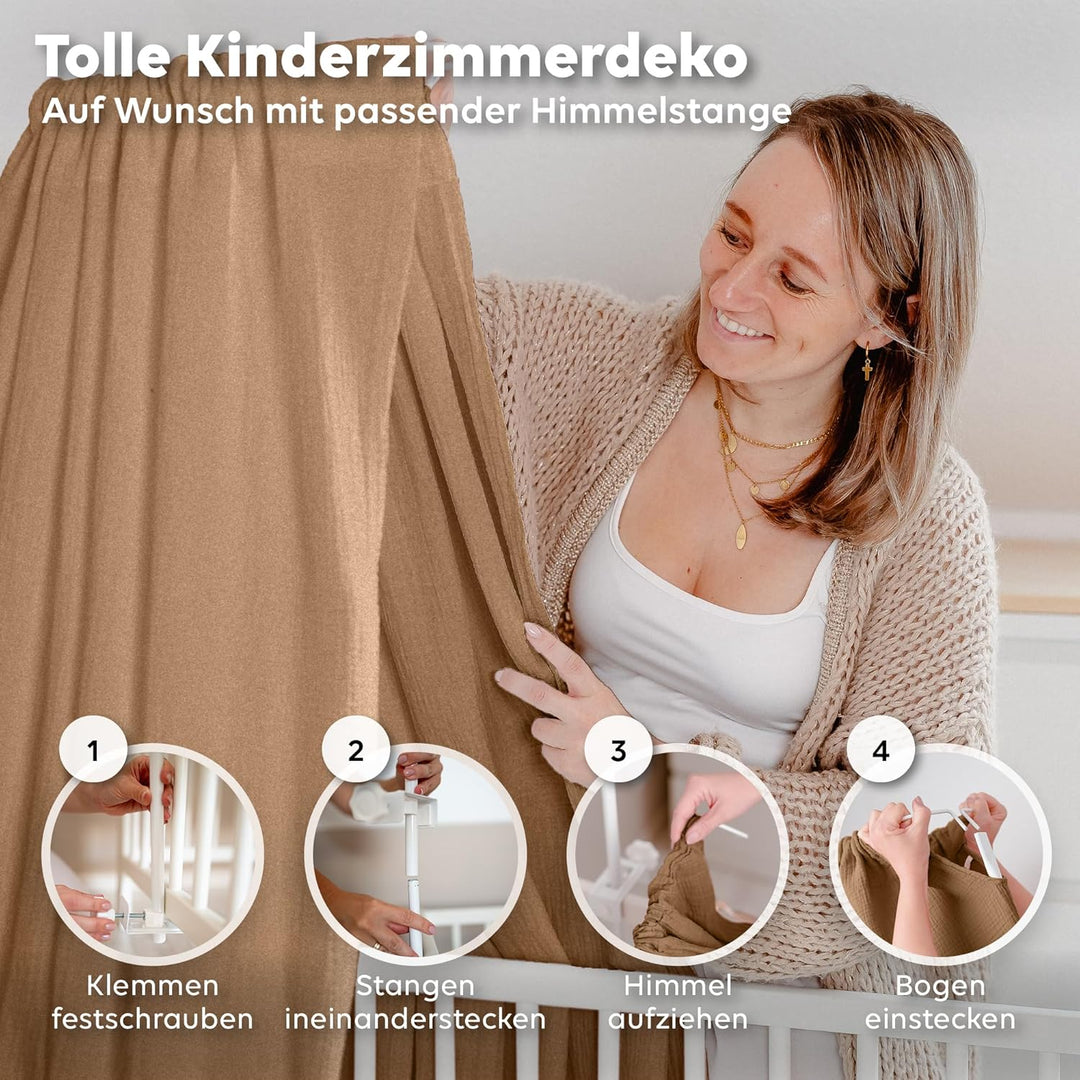 Betthimmel Babybett in 12 Farben [inkl. Himmelstange] - Himmel Babybett aus 100% Baumwolle Musselin