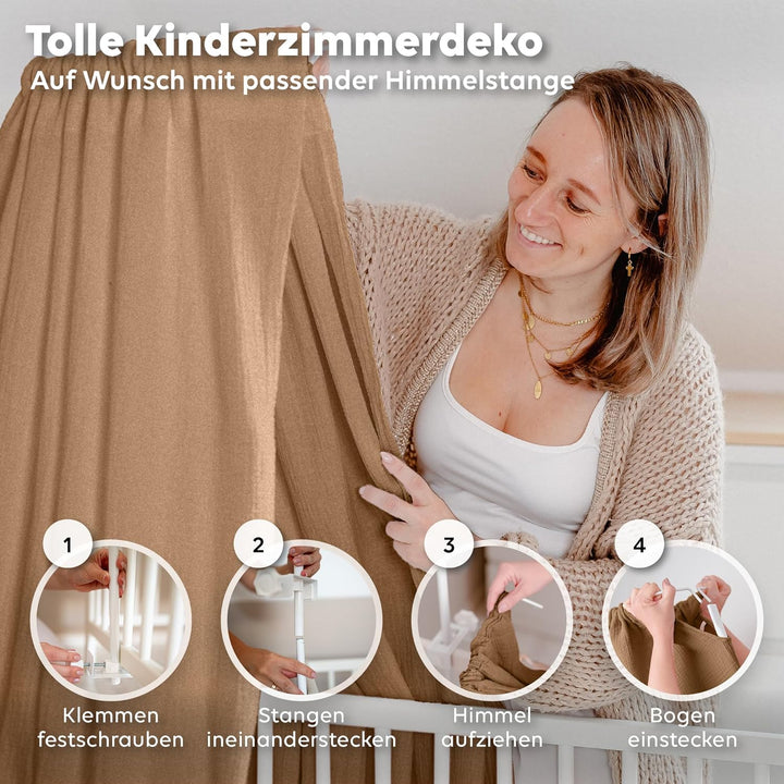Betthimmel Babybett in 12 Farben [inkl. Himmelstange] - Himmel Babybett aus 100% Baumwolle Musselin