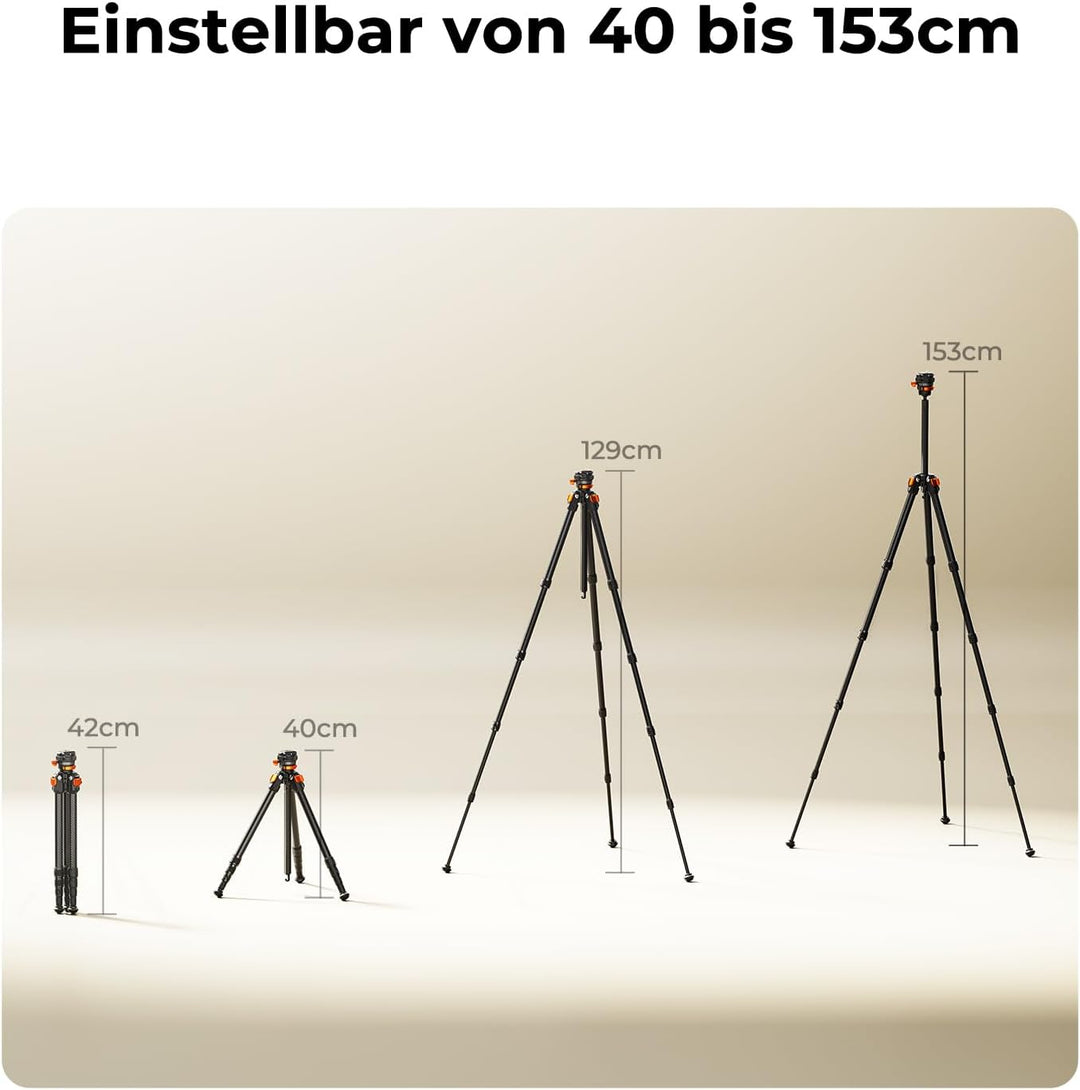 K&F CONCEPT Stativ Kamera, 153cm Carbon Stativ, Leichtes Tripod, Flexibles Kamera Stativ Kompaktes R