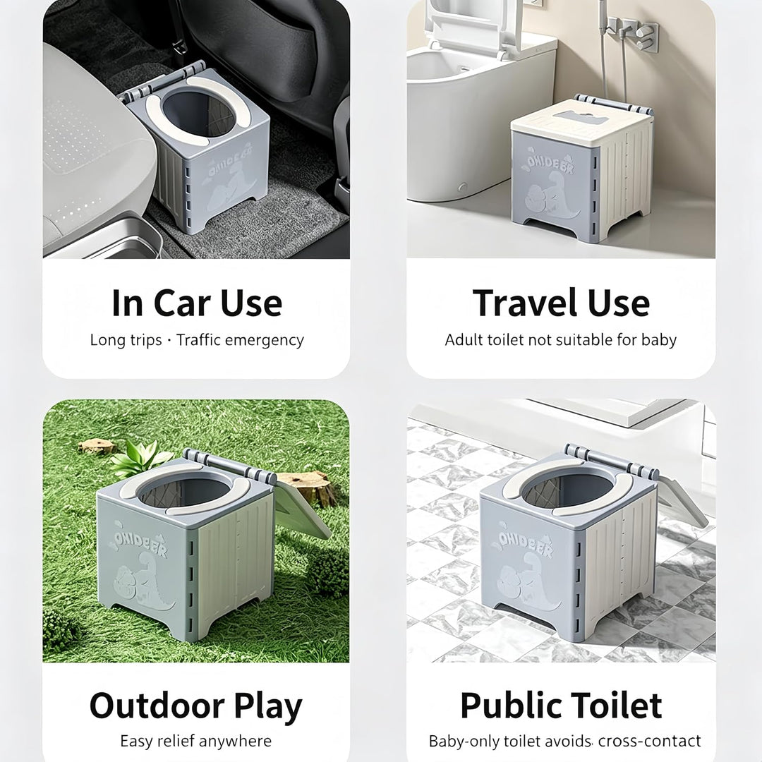 Faltbares Töpfchen für unterwegs, Reisetöpfchen &amp; mobile Reisetoilette Kinder mit PU-Sitz, stabilem