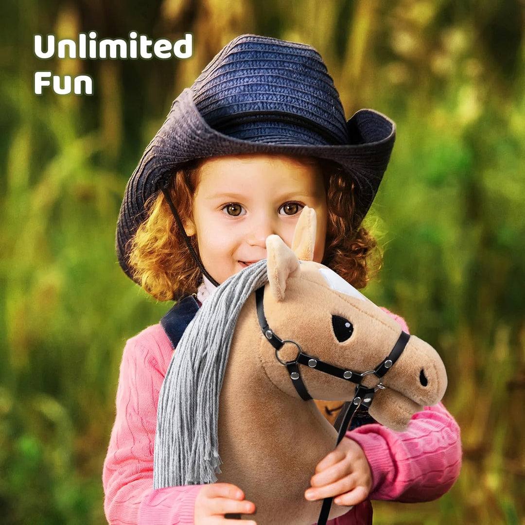 BEJOY Steckenpferd Spielzeug Pferd, Hobby Horse Holzpferd Plüschpferd zum Reiten für Kinder mit Half