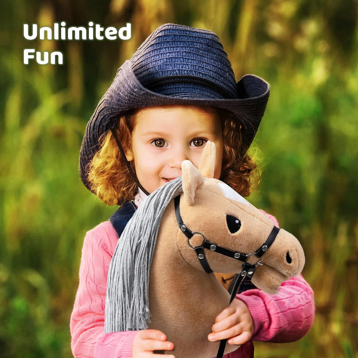 BEJOY Steckenpferd Spielzeug Pferd, Hobby Horse Holzpferd Plüschpferd zum Reiten für Kinder mit Half