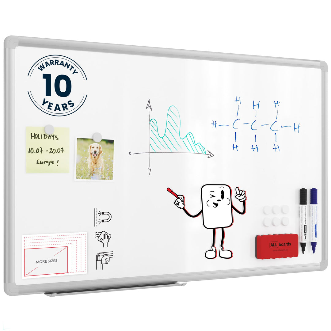 ALLboards Magnetisches Whiteboard 80x50cm Magnettafel mit Aluminiumrahmen Premium EXPO und Stifteabl