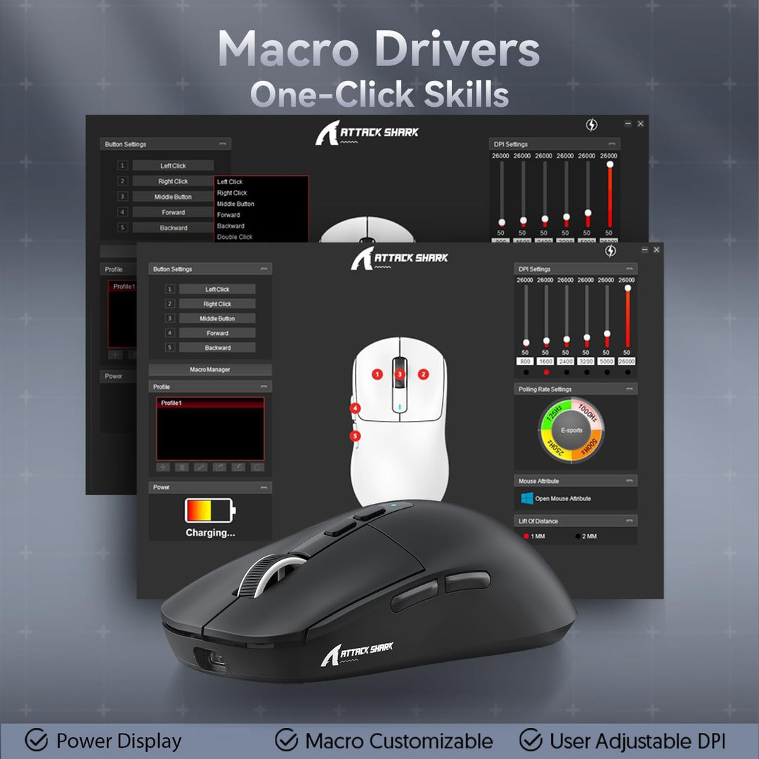 ATTACK SHARK X6 49g SUPERLIGHT Maus mit magnetischer Ladestation, PixArt PAW3395 Gaming-Sensor, BT/2