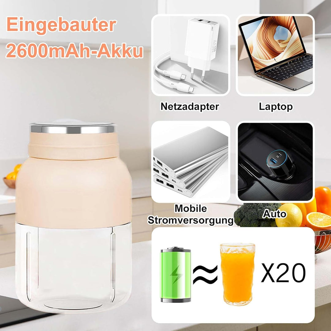 Tragbarer Mixer, Smoothie Maker to go, 1200 ml Blender Bottle mit 38 Klingen, Fresh Juice Mixer Flas