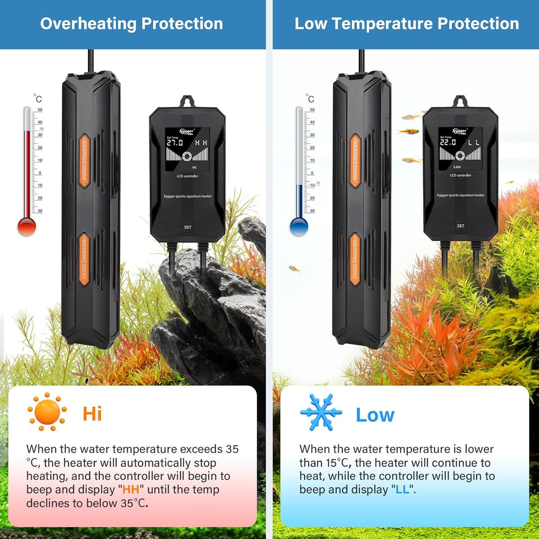 hygger Aquarium Heizung, 800W Temperatur Einstellbare Heizung für Aquarien, Aquarium Heizstab mit Ex