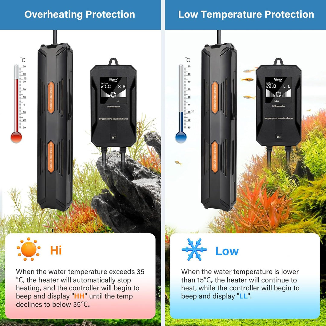 hygger Aquarium Heizung, 100W Temperatur Einstellbare Heizung für Aquarien, Aquarium Heizstab mit Ex