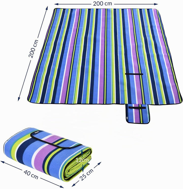 DETEX® Picknickdecke Campingdecke XXL 200x200 cm Wasserdicht Wärmeisoliert Waschbar Fleece Faltbar f