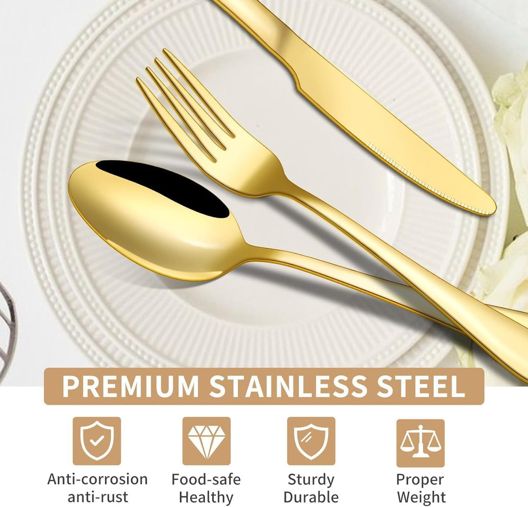 Besteckset für 6 Personen, Edelstahl Essbesteck Set 30 teilig, Besteckset mit Messer Gabel Löffel, G