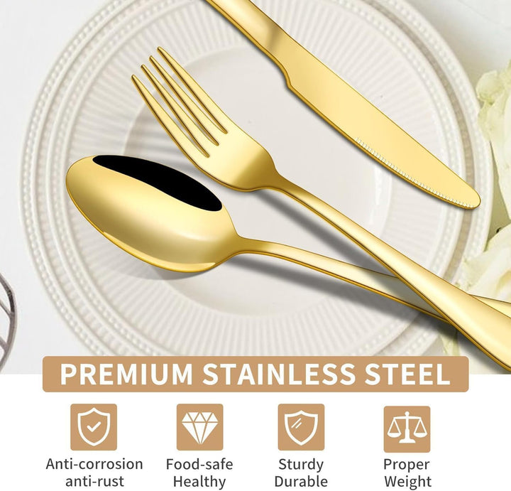 Besteckset für 6 Personen, Edelstahl Essbesteck Set 30 teilig, Besteckset mit Messer Gabel Löffel, G