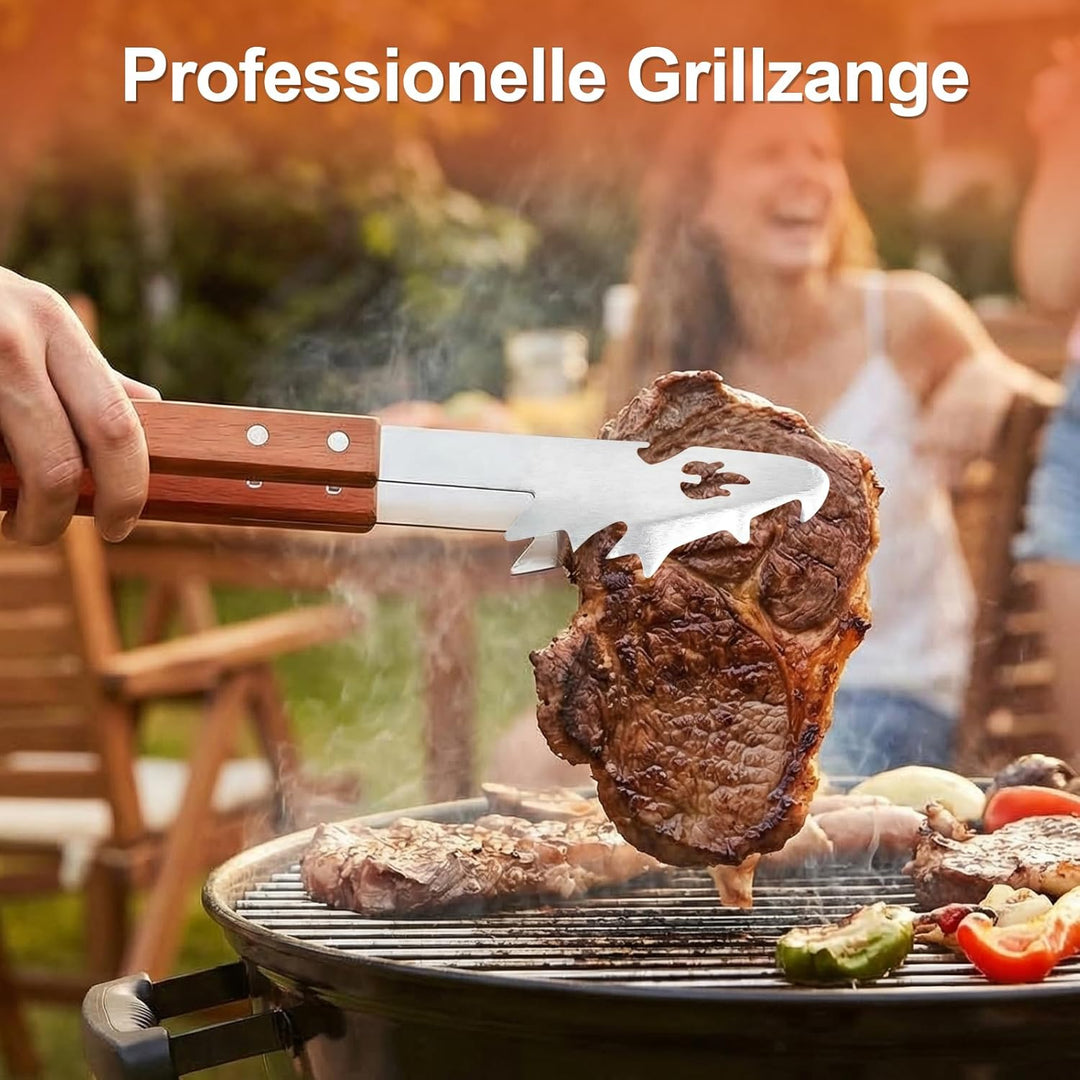 Grillbesteck Set 3-TLG, 8 in 1 BBQ Grillspachtel mit Holzgriff, EdelstahI, 42 * 9.5cm Einzigartige G