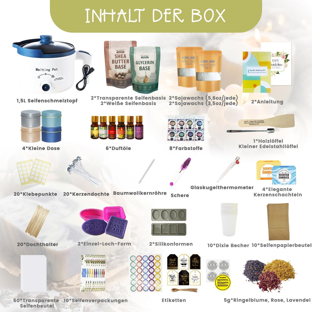 LFISGNN 2-in-1 Kerzen- und Seifenherstellungsset für Anfänger, komplettes DIY-Bastelset zur Herstell