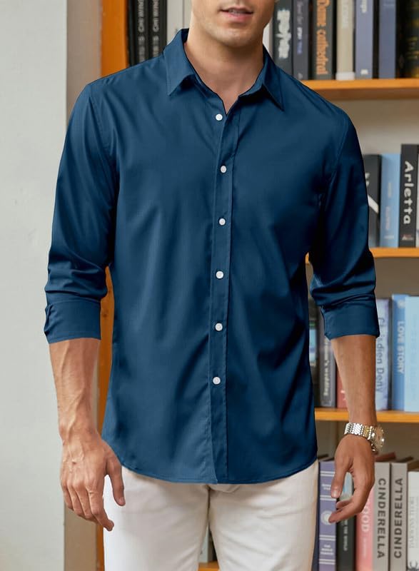 Elegancity Herren Hemd Langarm Einfarbig Businesshemd Regular Fit Freizeithemd Elastisches Business
