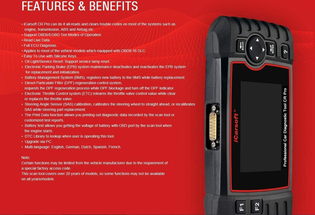 iCarsoft CR Pro Professional Multi-System Multi-Brand KFZ Diagnosegerät Scanner inkl. Batterietester