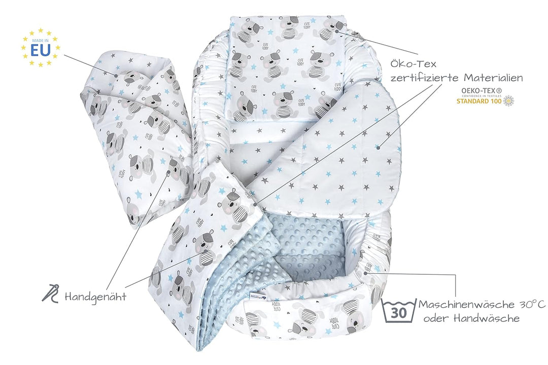Medi Partners 5 teilig Babynestchen Set Babynest 90x50 herausnehmbarer Einsatz Bett Kuschelnest Krab