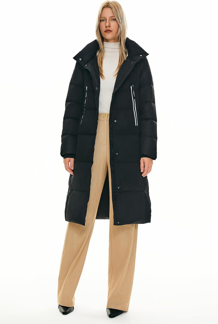 Orolay Damen Verdickte Daunenjacke Langer Wintermantel Mit Kapuze Pufferjacke, Schwarz