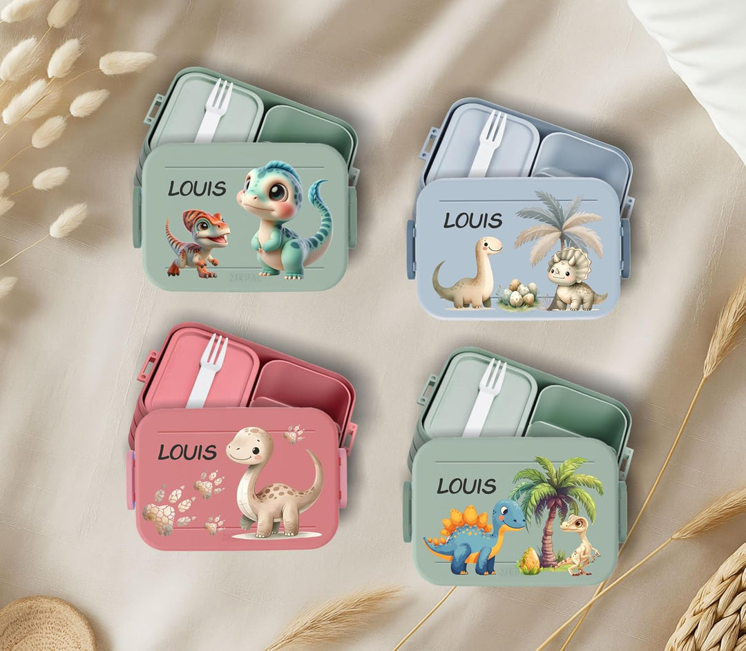 wolga-kreativ personalisierte Mepal Brotdose mit Dino Dinosaurier Motiven - Lunchbox Kinder, Jausenb